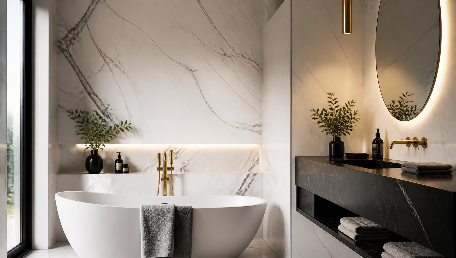 Bagno statuario — Eleganza in bianco e nero — progetto di bagni a Bassano del Grappa (VI)